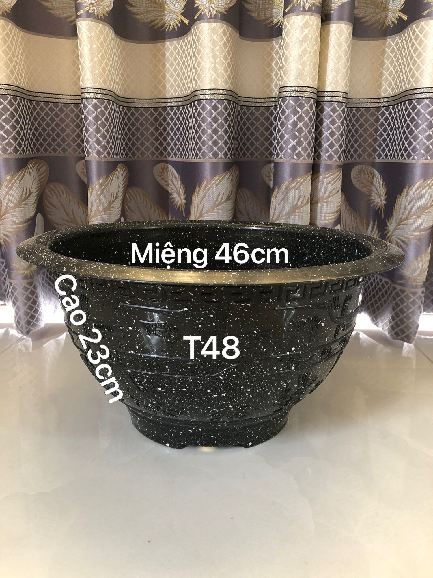 Chậu nhựa trồng cây 5 cái T48 vân đá đen loại dày dặn