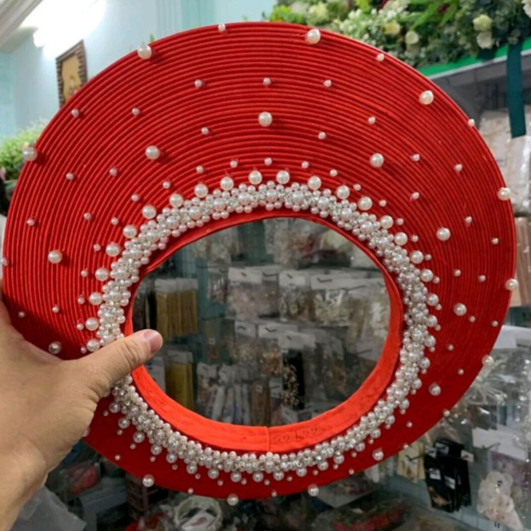 khăn xếp cô dâu vải phi bóng đính hạt trai