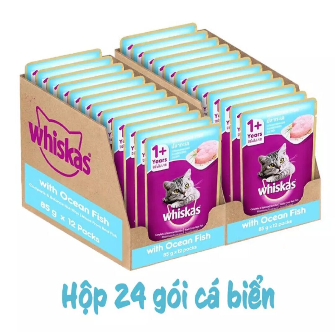 Thức ăn Whiskas cho mèo dạng Pate vị Cá biển 24 gói x 80g