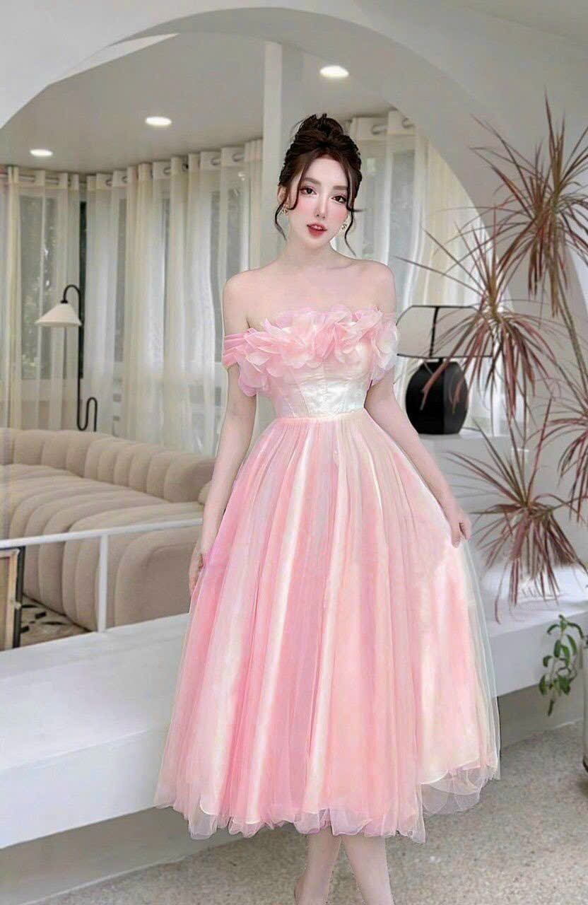ĐẦM  LƯỚI CÔNG CHÚA BẸT VAI ĐÍNH HOA