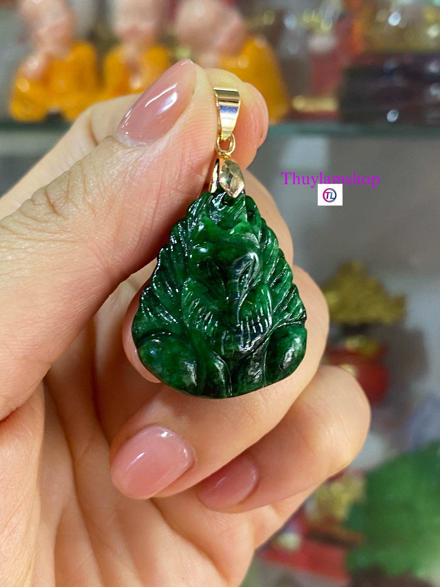 Mặt dây chuyền bà hồ ly chúa đá ngọc cẩm thạch sơn thuỷ thiên nhiên
