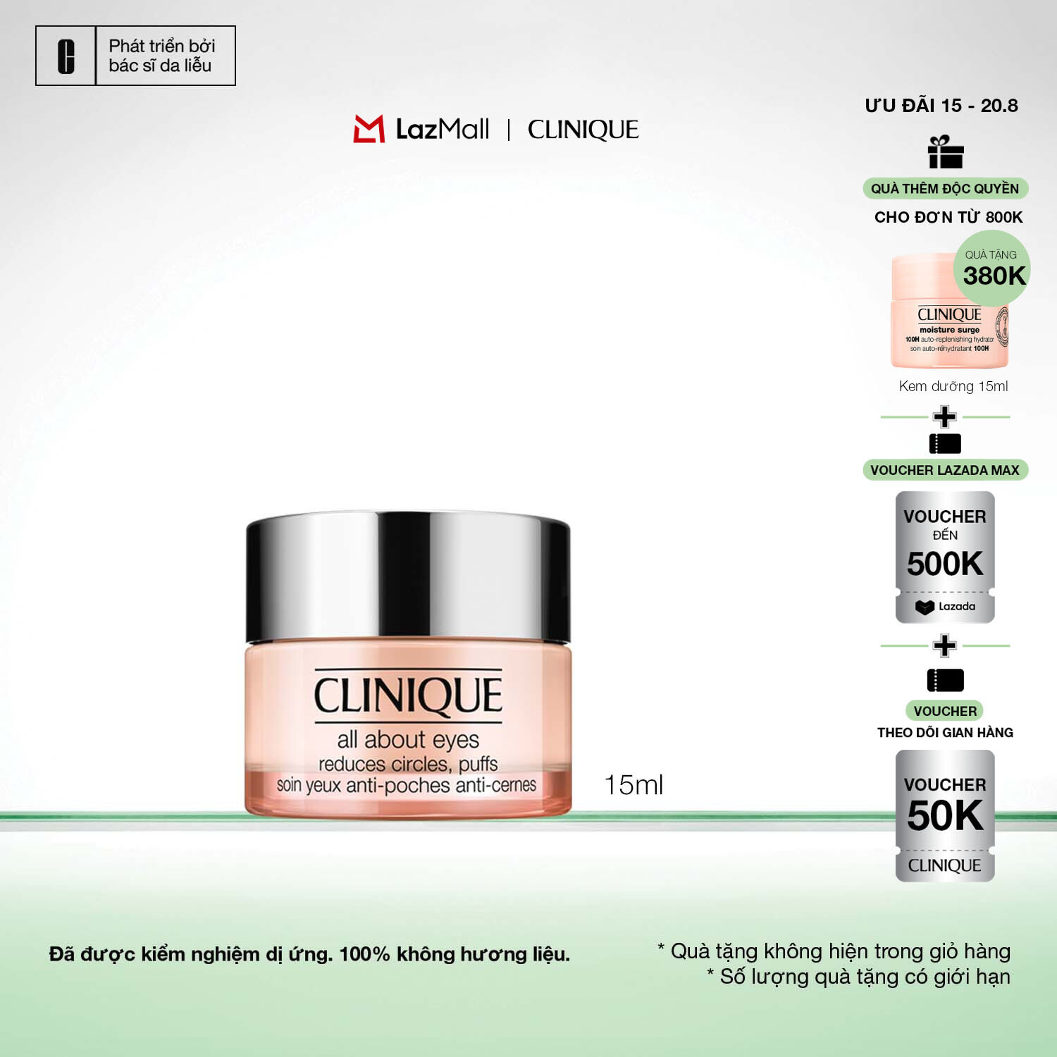 Kem dưỡng mắt ngăn ngừa giảm quầng thâm và bọng mắt Clinique All About Eyes 15ml