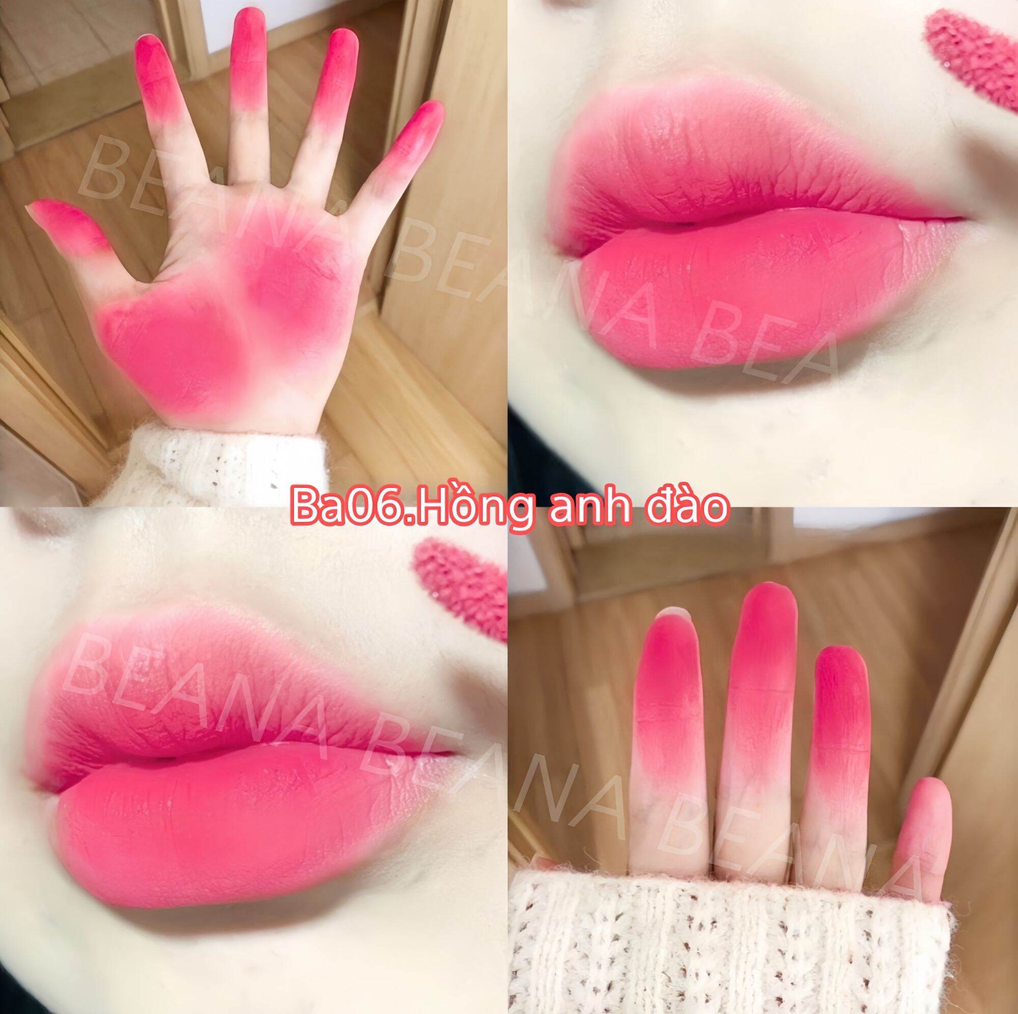 Son môi kem lì Beana cao cấp bền màu mềm mịn lâu trôi màu BA06 Hồng anh đào tiểu thư dưỡng ẩm cho môi giữ màu đến 12h