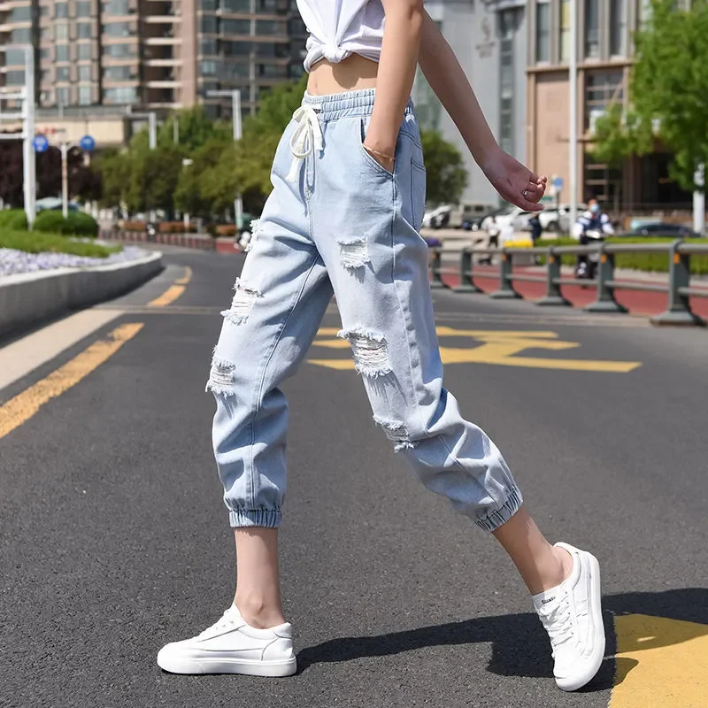 Quần Jeans Lửng Nữ Rách Lưng Cao Mùa Hè