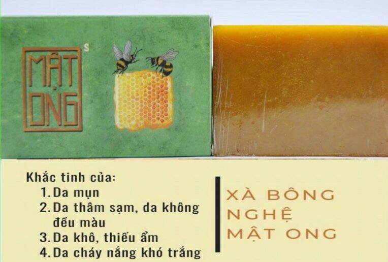 Xà Bông Thảo Dược Mật Ong Nghệ (Htx Sinh Dược) - Sáng Da Giảm Thâm( Tặng Kèm Túi Tạo Bọt)