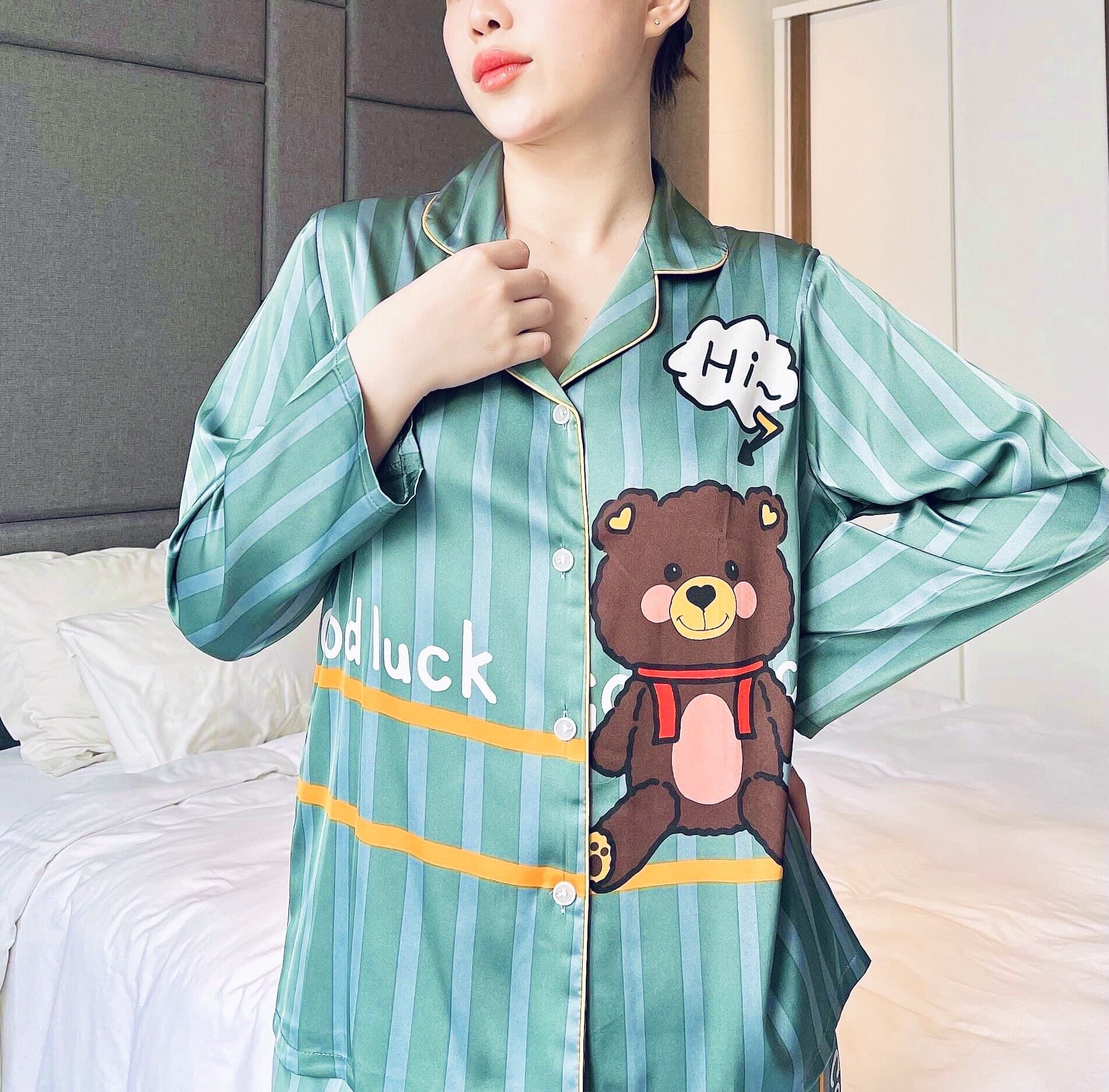 Đồ bộ lụa cao cấp pijama lụa dài tay tơ lụa Quảng Châu (hàng mới về)