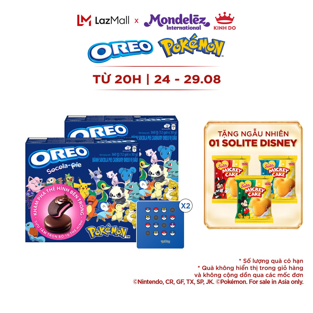 Bánh oreo pie pokémon vị dâu, combo 2 hộp x 360g