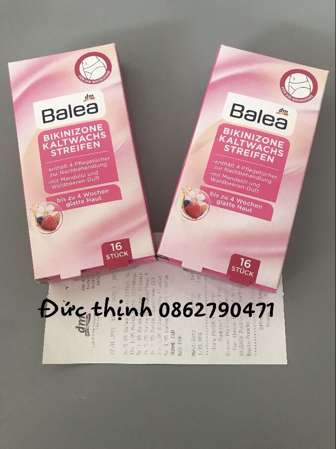 ( Bill Đức ) - Miếng Dán Tẩy Lông Bikini Balea Bikinizone Kaltwachs Streifenl 16 Miếng Wax +4 Miếng Wipes