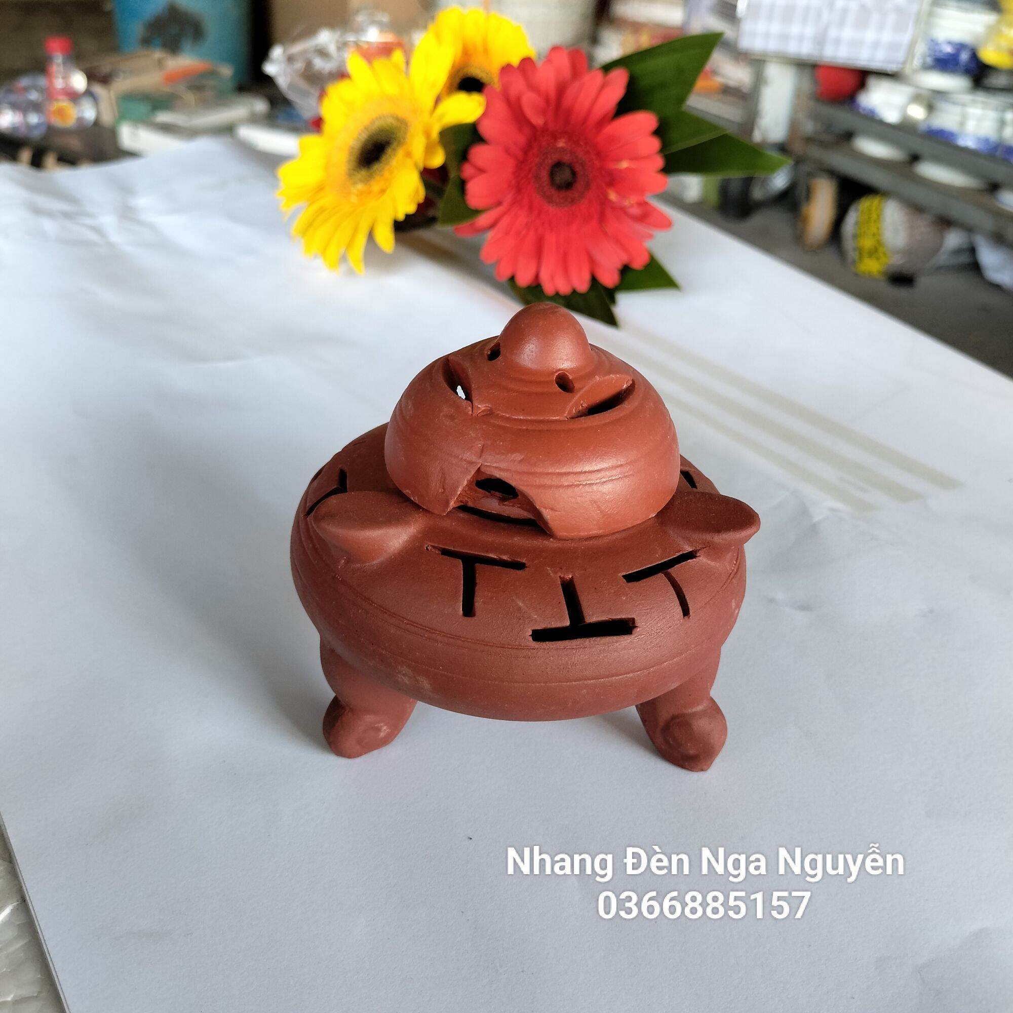Hũ xông nụ trầm/Lư đốt trầm hương bằng đất nung