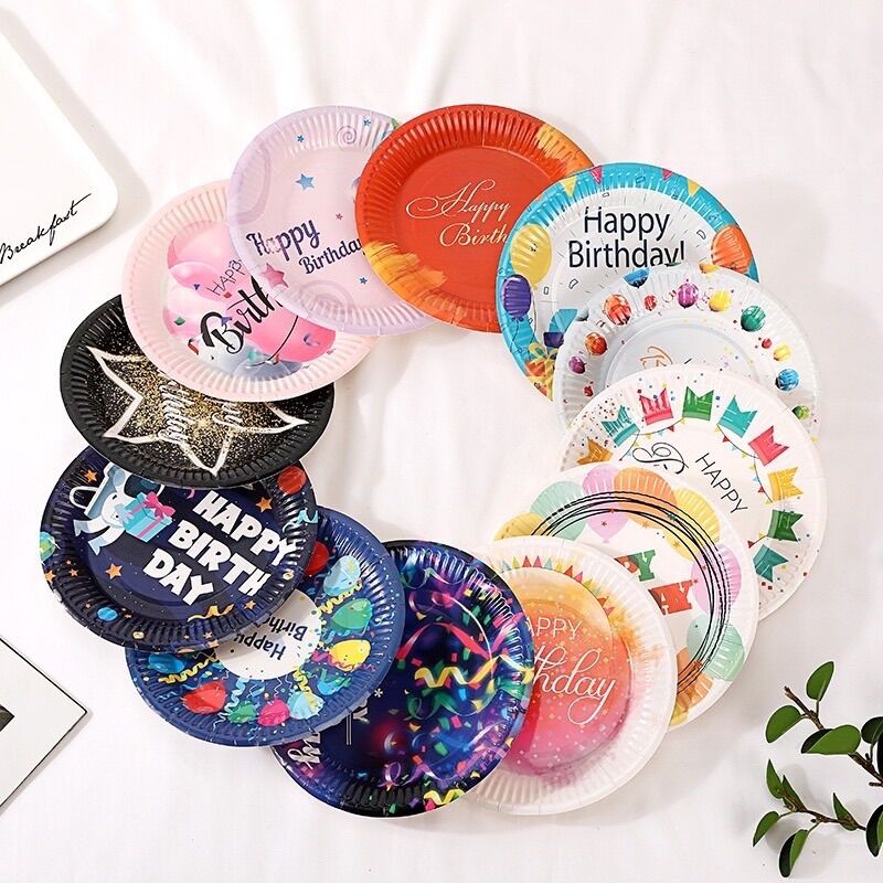 Set 10 đĩa giấy Happy Birthday trang trí sinh nhật