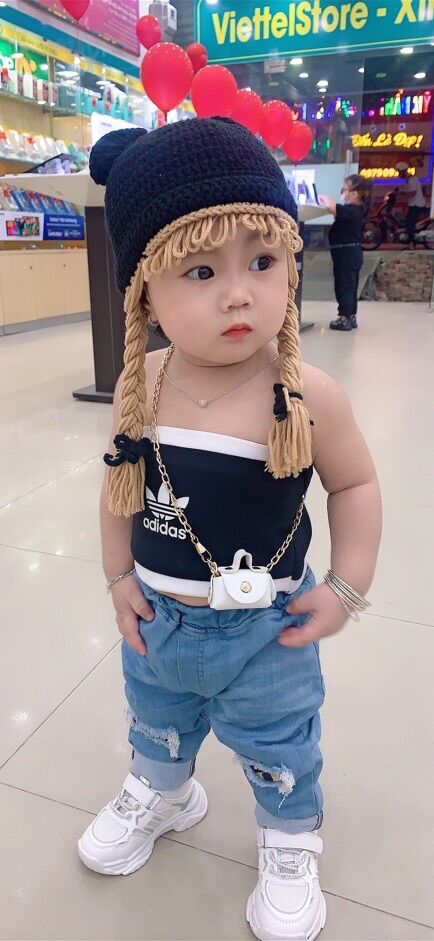 mũ len tóc giả cho bé gái tặng túi đeo len