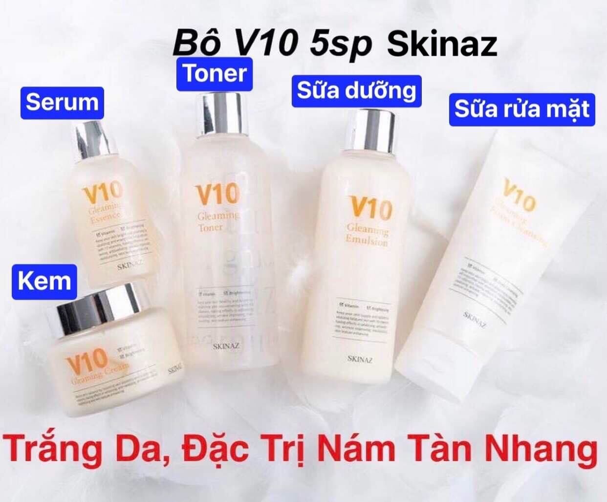 Set Dưỡng Trắng Chống Lão Hóa V10 Skinaz Xách Tay Hàn Quốc - Set 5 Món