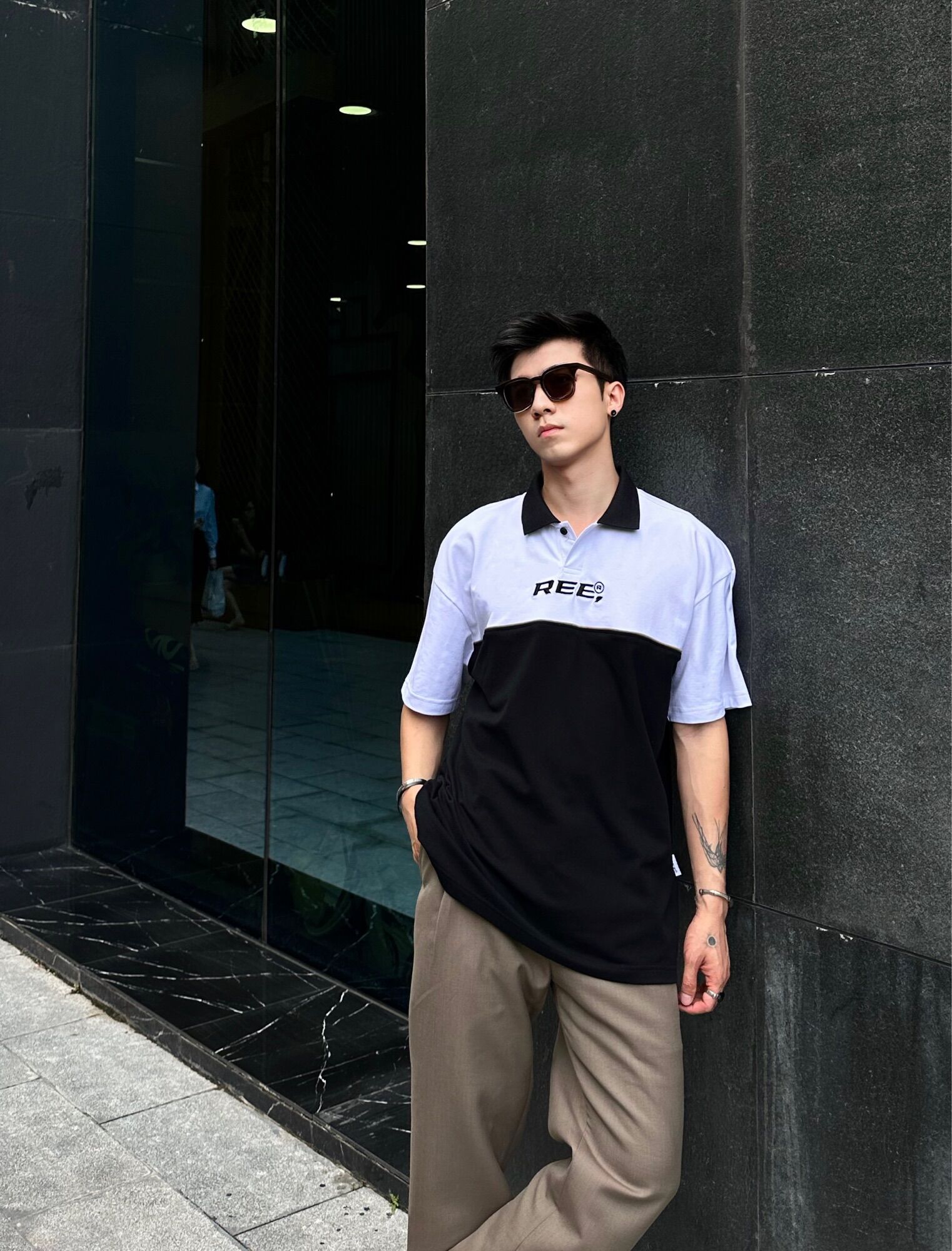 LOCAL BRAND REE - ÁO POLO BASIC TRẮNG PHỐI ĐEN