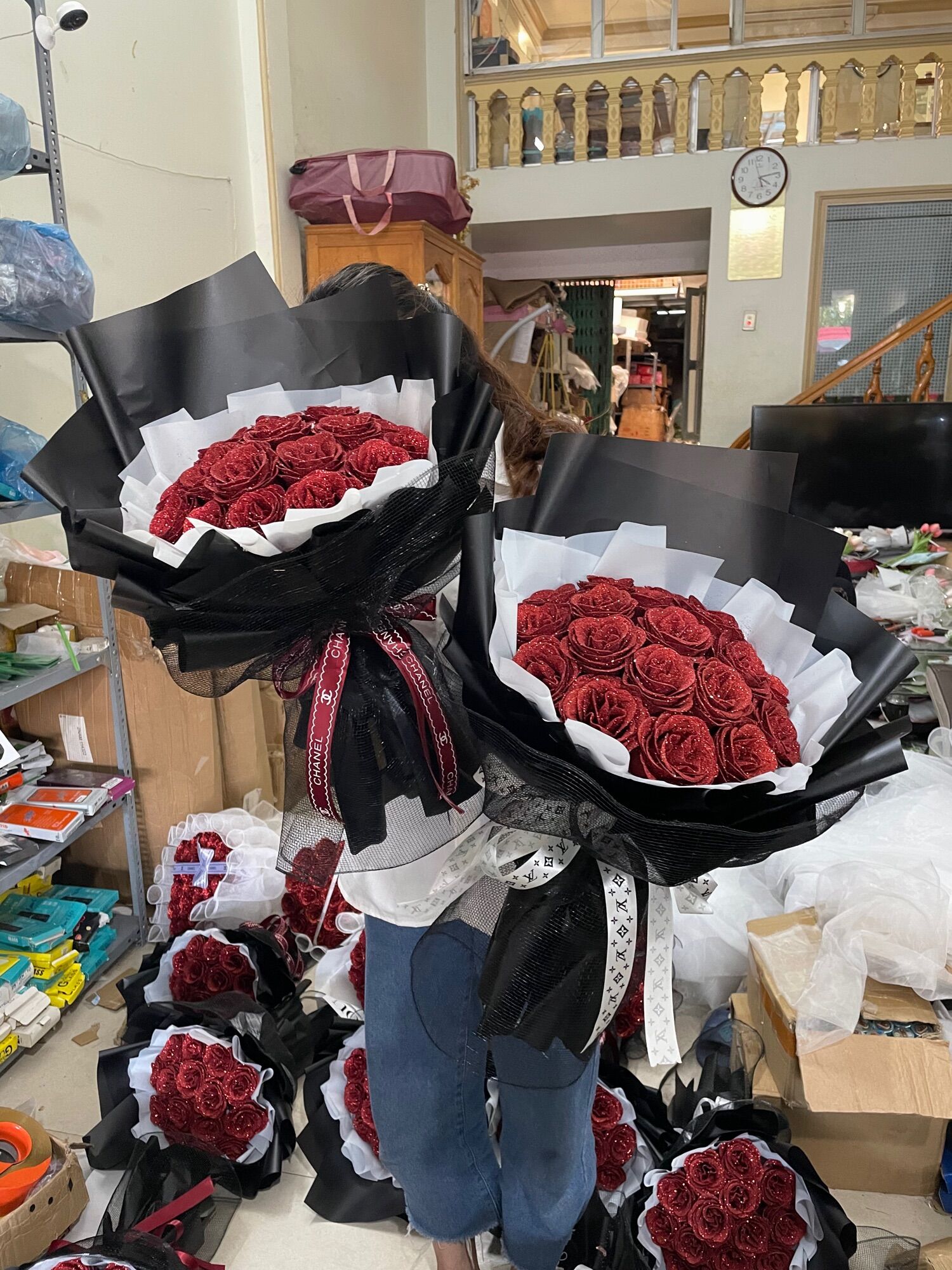 Bó 15 bông hoa nhũ kim tuyến