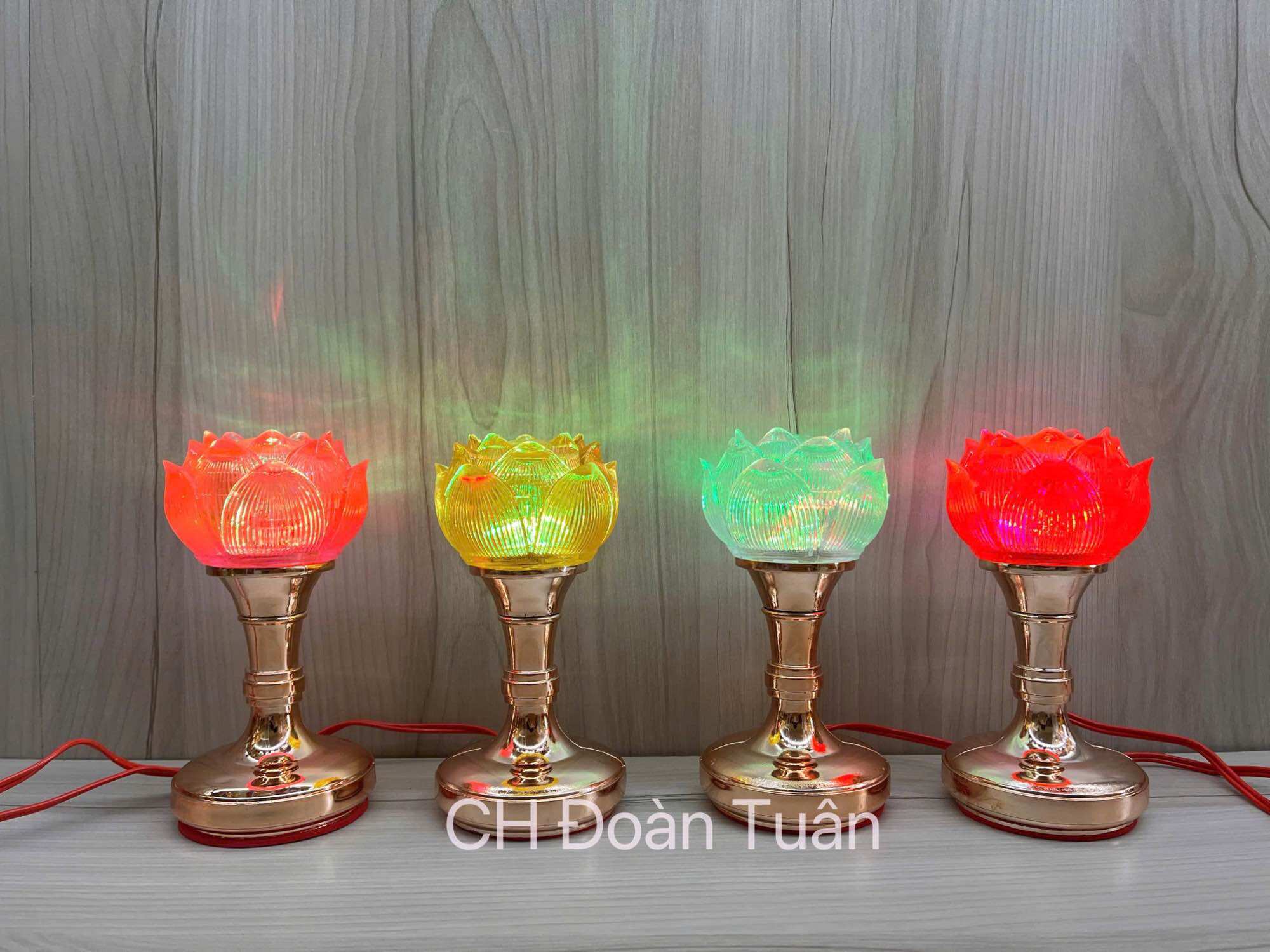 Cặp đèn thờ búp sen đổi màu cao 17cm - đèn thờ hoa sen lưu ly