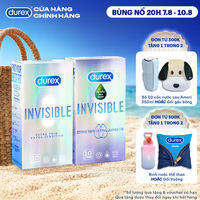 BỘ 1 HỘP BAO CAO SU siêu mỏng thêm bôi trơn DUREX INVISIBLE LUBRICATED và 1 HỘP DUREX INVISIBLE EXTRA THIN EXTRA SENSITIVE (52 mm, 10 bao/hộp)