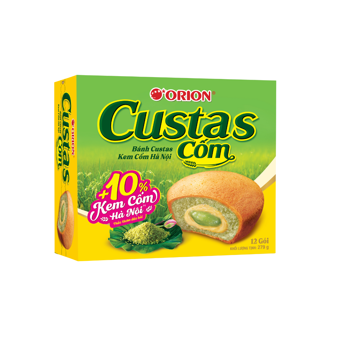 (Hộp 12p) Bánh Orion Custas đủ vị (kem trứng/cốm/kem sữa/phô mai dâu)