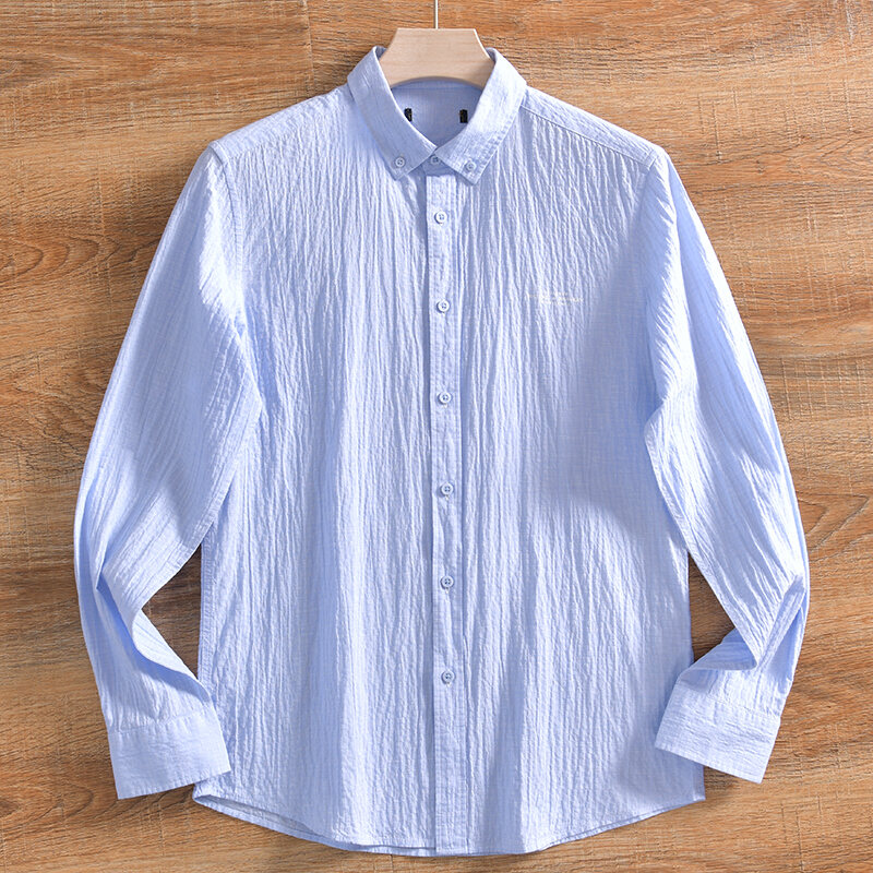 【Cắt Mác Xuất Hàng! Công Nghệ Bong Bóng Voan Xếp Ly! Áo Sơ Mi Tay Dài Thoải Mái Thường Ngày Cho Nam Mùa Hè Thoáng Khí Nhẹ Mỏng