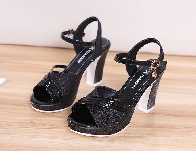 Giày sandal gót vuông ánh kim 0987112