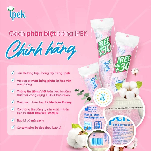 Bông tẩy trang Ipek 150 miếng cotton pads