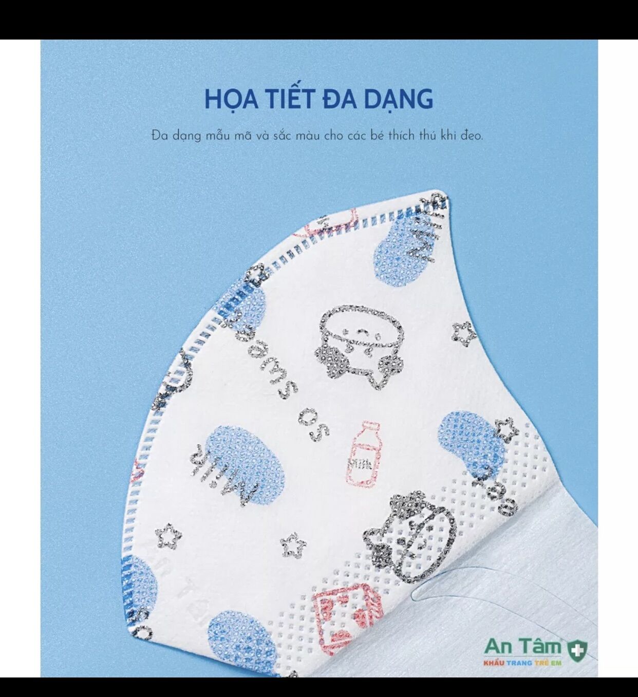 Khẩu trang y tế 3D Nhật Bản cho bé kháng khuẩn chống tia UV (Từ 3 đến 7 tuổi)- OMI AN TÂM - Hộp 50 cái
