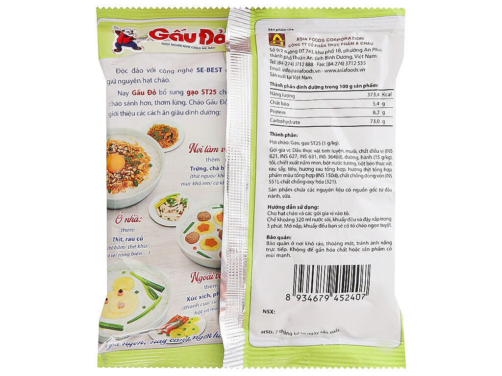 Thùng 50 gói cháo thịt bằm Gấu Đỏ 50g