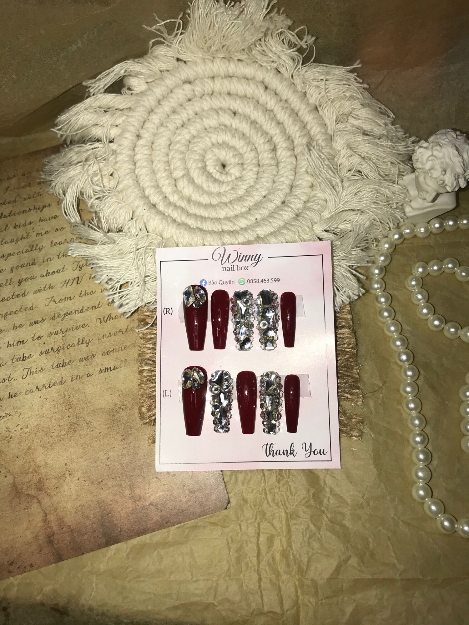 Nailbox móng up móng giả đỏ đính đá cao