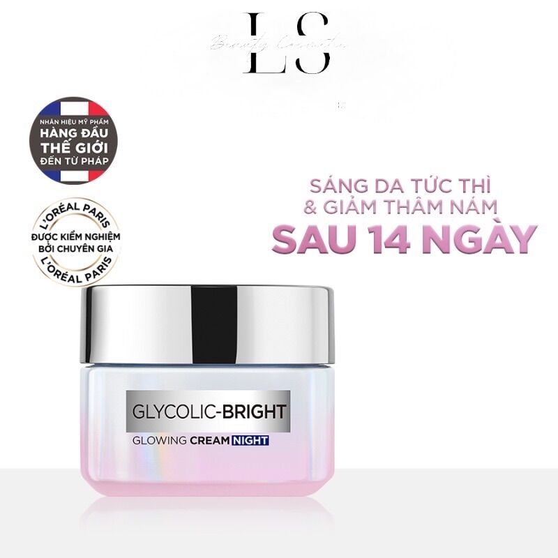 Minisize kem đêm dưỡng sáng mờ thâm nám l'oreal paris glycolic 20ml