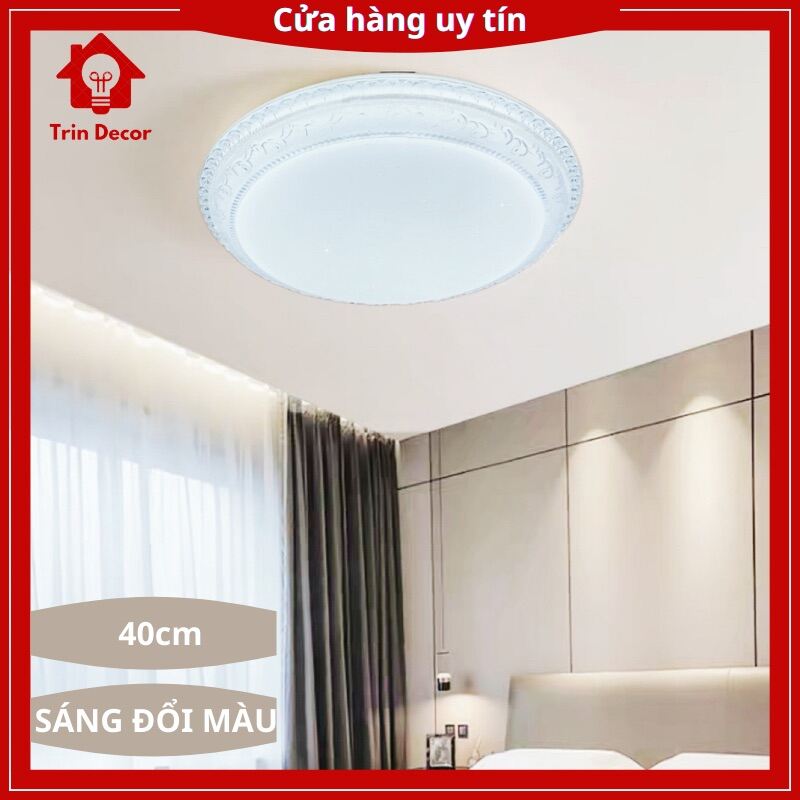 Bảng giá Đèn ốp trần, đèn trang trí phòng khách, đèn ốp trần trang trí phòng ngủ Φ40cm đổi sáng 3 màu có hiệu ứng sao sáng 9004