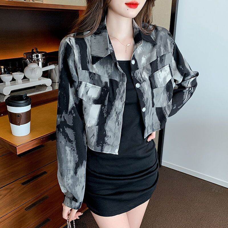 Retro Hồng Kông Phong Thủy Xanh Đậm Áo Sơ Mi Sọc Nữ Mùa Xuân Mới Phong Cách Thu Đông Mỹ Cao Cấp Đa N