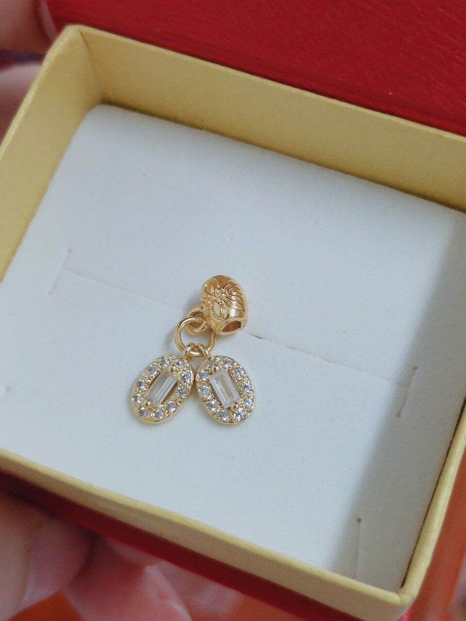 Charm ống lùa 2 hạt đậu may mắn đính đá đẹp xâu vòng
