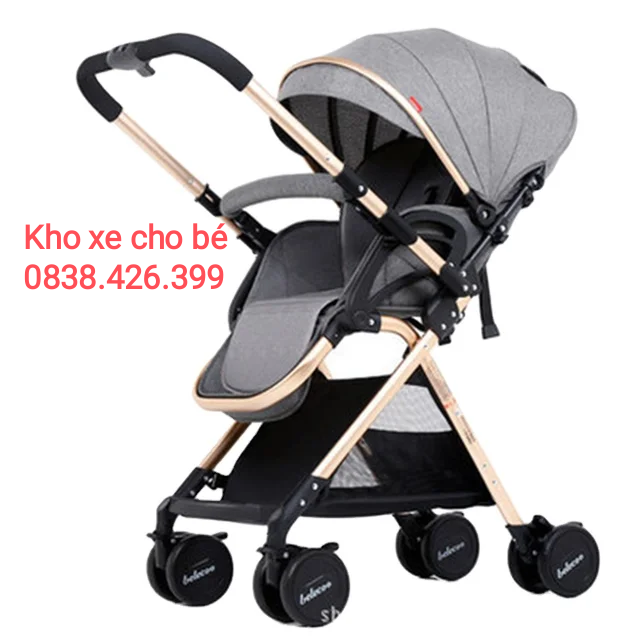 Xe đẩy 2 chiều 3 tư thế gập gọn Belecoo khung carbon bánh chống sóc đủ bộ phụ kiện cho bé