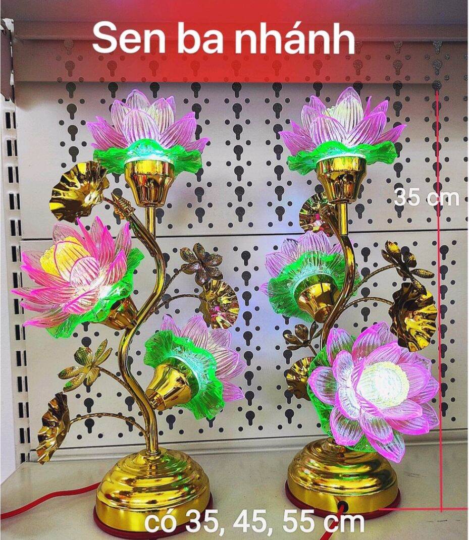 Bộ đèn thờ hoa sen ba bông đổi màu