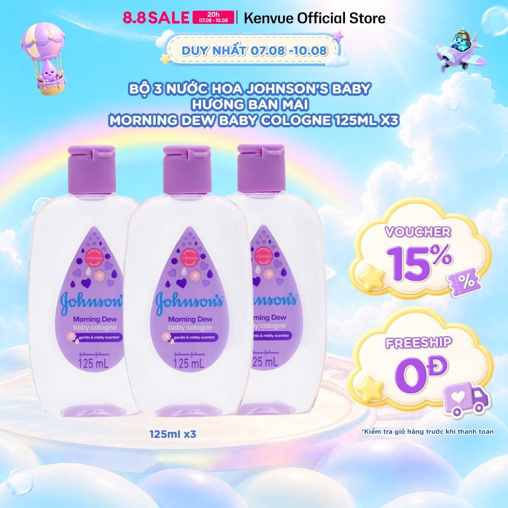 Combo 3 Chai Nước Hoa Cho Bé Johnsons Baby Cologne Hương Ban Mai Morning Dew Baby Cologne 125ml