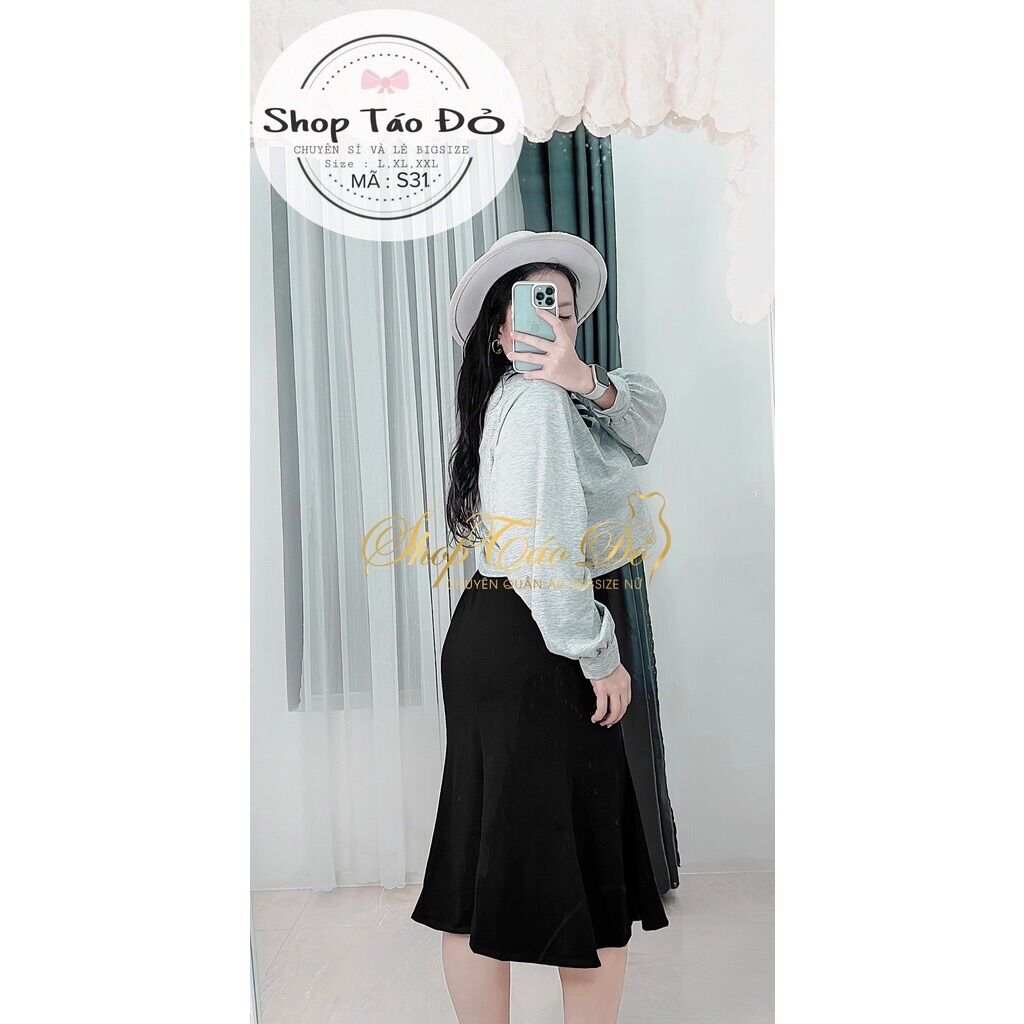 (Shop Táo Đỏ Bigsize 50kg-90kg) Set áo croptop Lonely mix chân váy đui cá dài