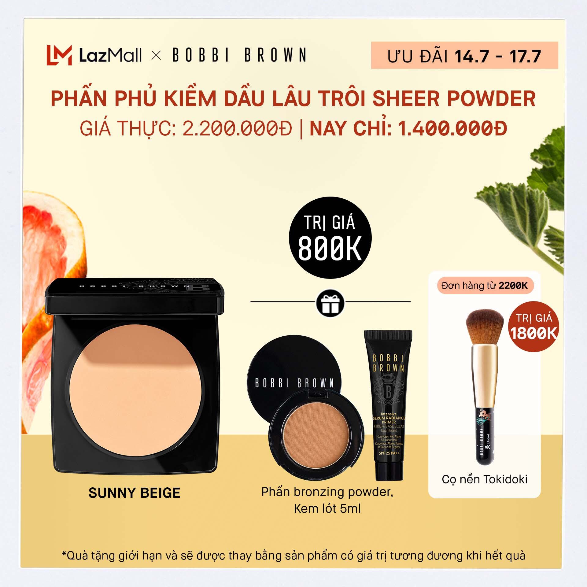 ƯU ĐÃI 14-17.7 Phấn phủ dạng nén Bobbi Brown Sheer Finish Pressed Powder