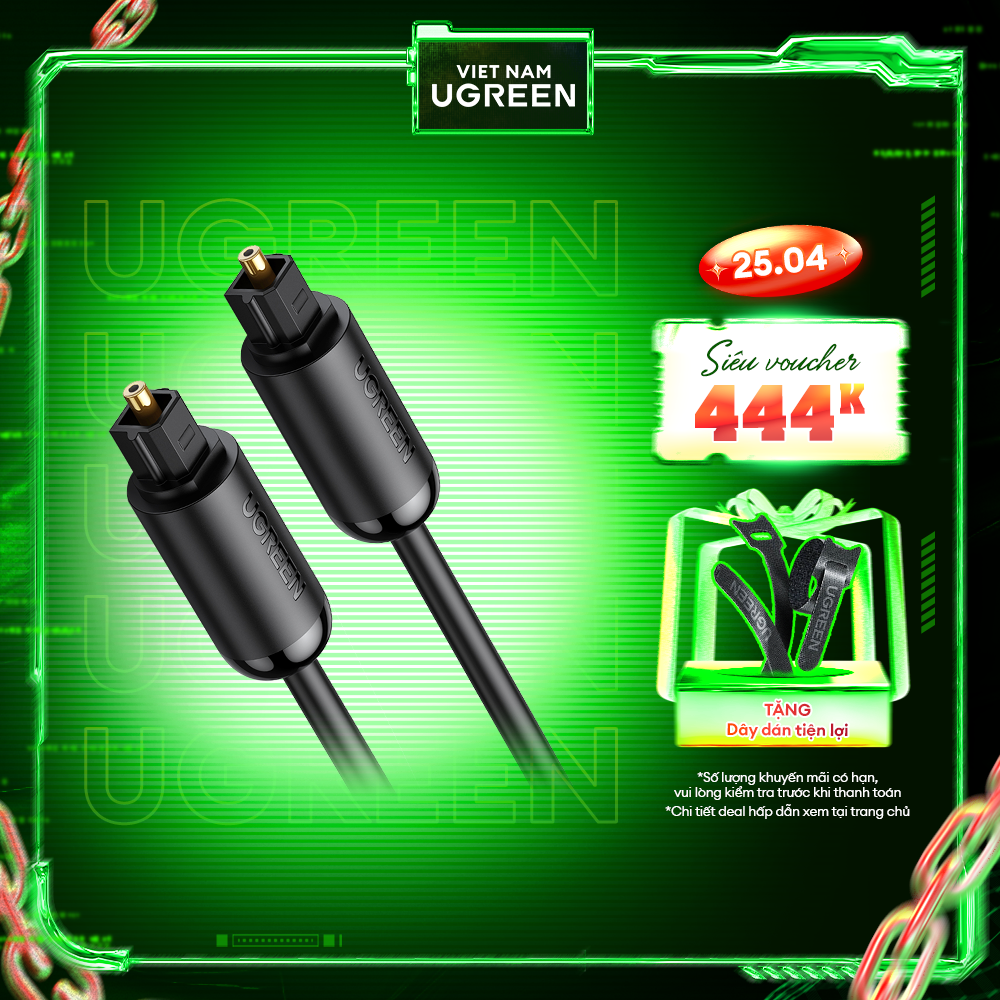 Cáp audio quang Toslink Optical UGREEN 70890 | Hỗ trợ âm thanh 5.1/ 7.1 | Đầu cáp mạ vàng | Bảo hành 18 tháng 1 đổi 1 | 70890 70891 70892 70893.