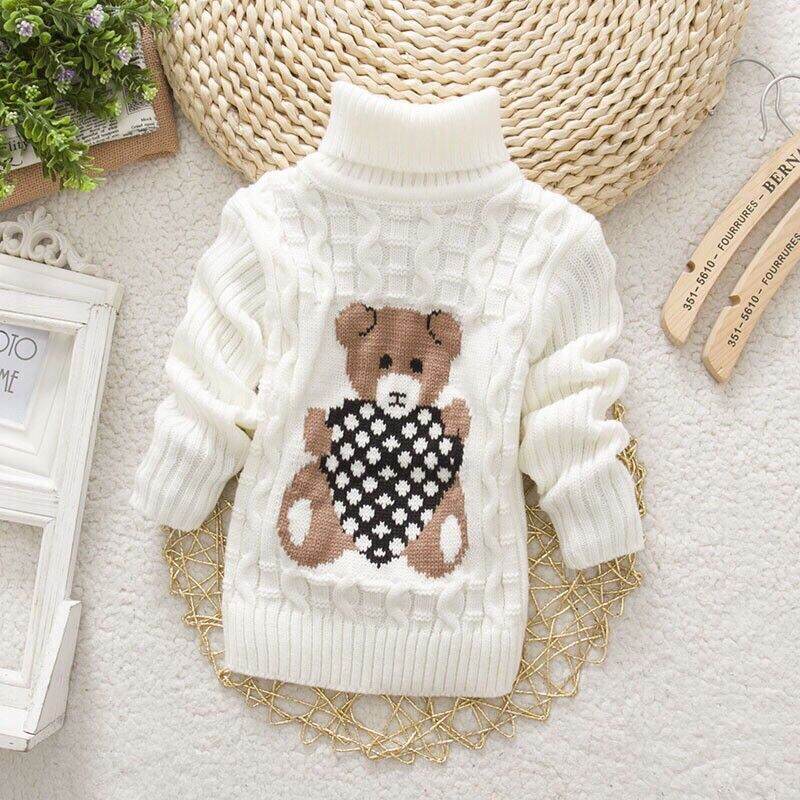 Áo len vặn thừng cao cổ siêu ấm hình gấu cho bé