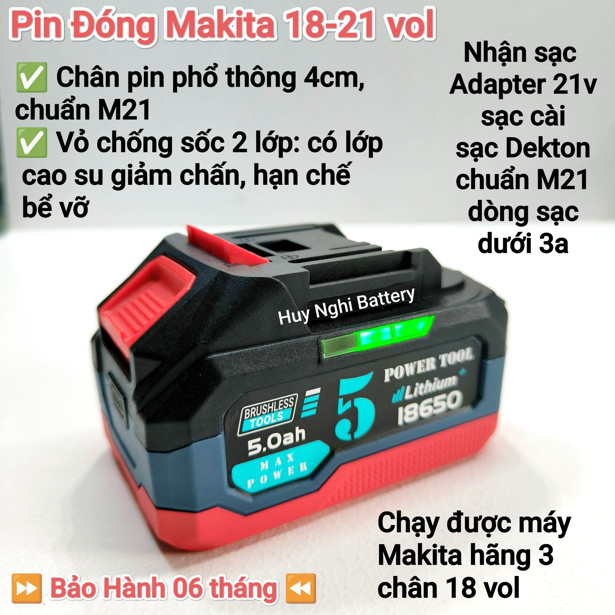(Q.12) Pin Đóng Makita 18v/10 Cells LISHEN XÁM + EVE 20P MỚI- Dung lượng 4000mAh