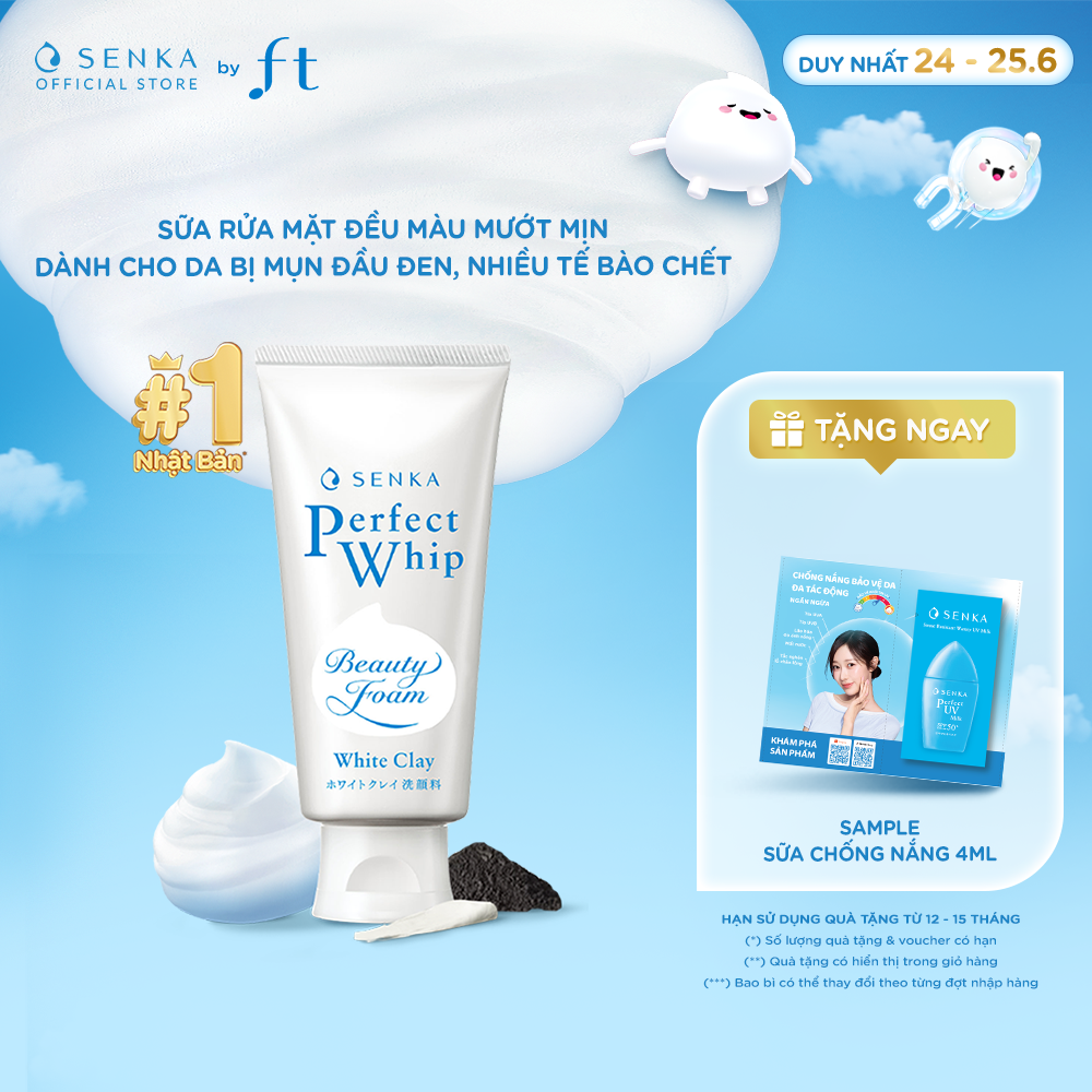 Sữa rửa mặt tạo bọt đất sét trắng tẩy tế bào chết, dưỡng sáng, giảm thâm SENKA PERFECT WHITE CLAY 120G