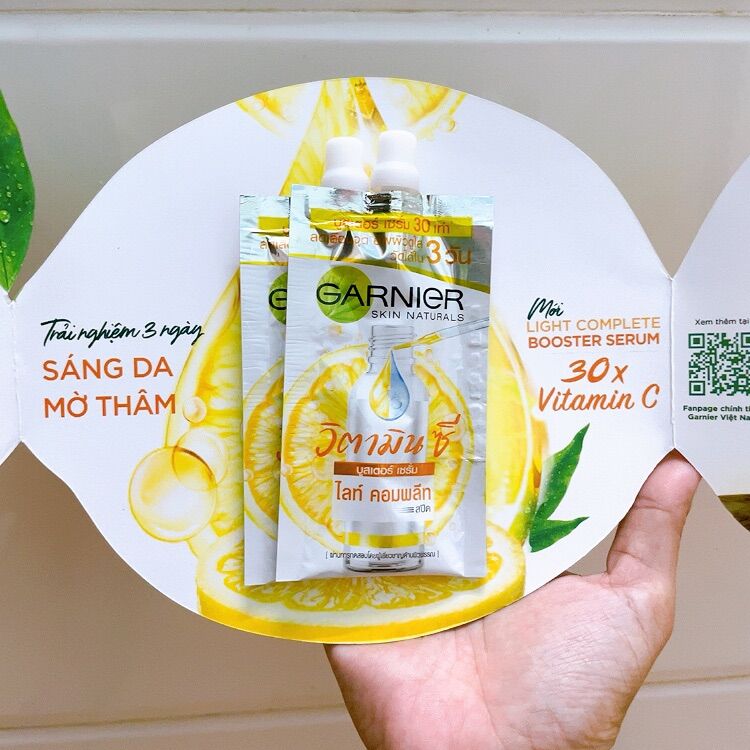 Serum Garnier tăng cường sáng da mờ thâm Garnier Complete 30X Vitamin C gói 7.5ml