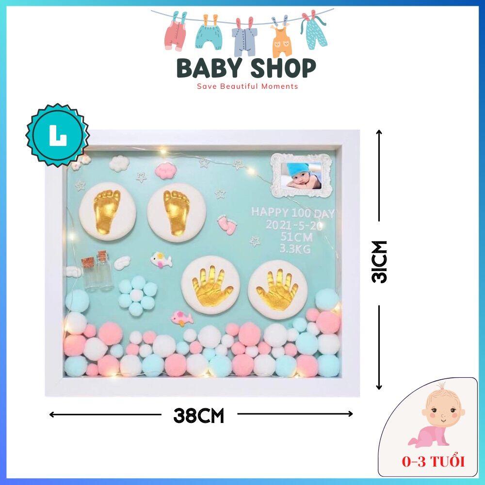 (In 2 ảnh miễn phí ) Sz 31x38cm Bộ in dấu chân tay cho bé yêu của bạn