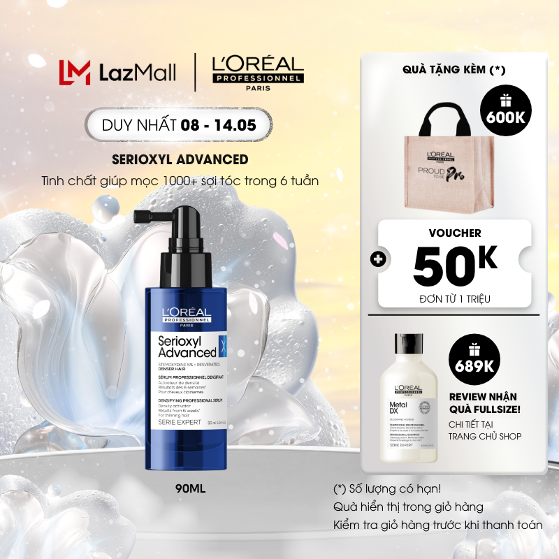 Tinh chất xịt mọc tóc – làm dày tóc chuyên nghiệp L’Oréal Professionnel Serioxyl Advanced 90ml – Dành cho tóc thưa, mảnh, rụng