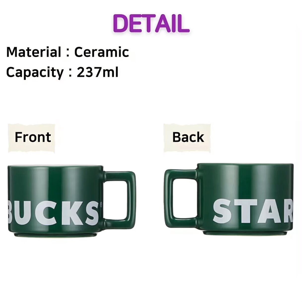 [STARBUCKS KOREA] - CỐC SỨ SB CORE NEW GREEN 2022 WORDMARK SQUARE MUG 8oz