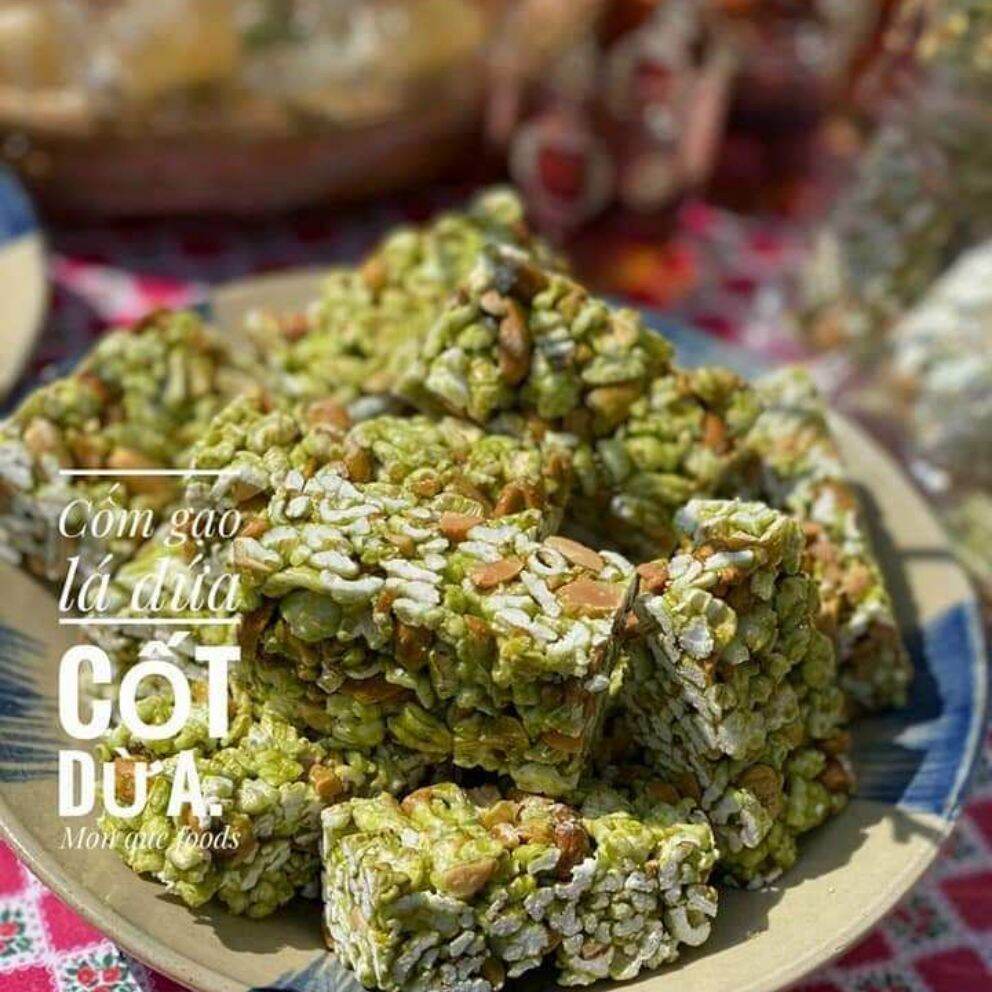 Cốm nếp dứa Lâm An loại 1 , KL 500g (Cốm nếp dứa nước cốt dừa đậu phộng siêu giòn)