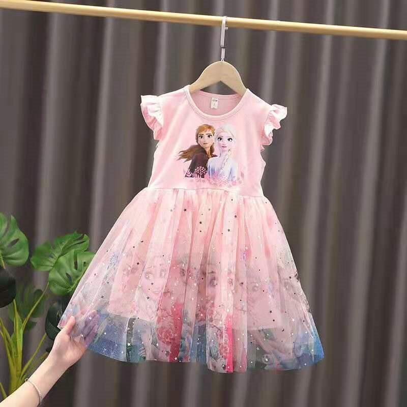 Váy công chúa elsa bé gái váy chữ a voan lưới trẻ em váy liền elsa nổi tiếng trên mạng váy ngắn tay mùa hè cho bé gái