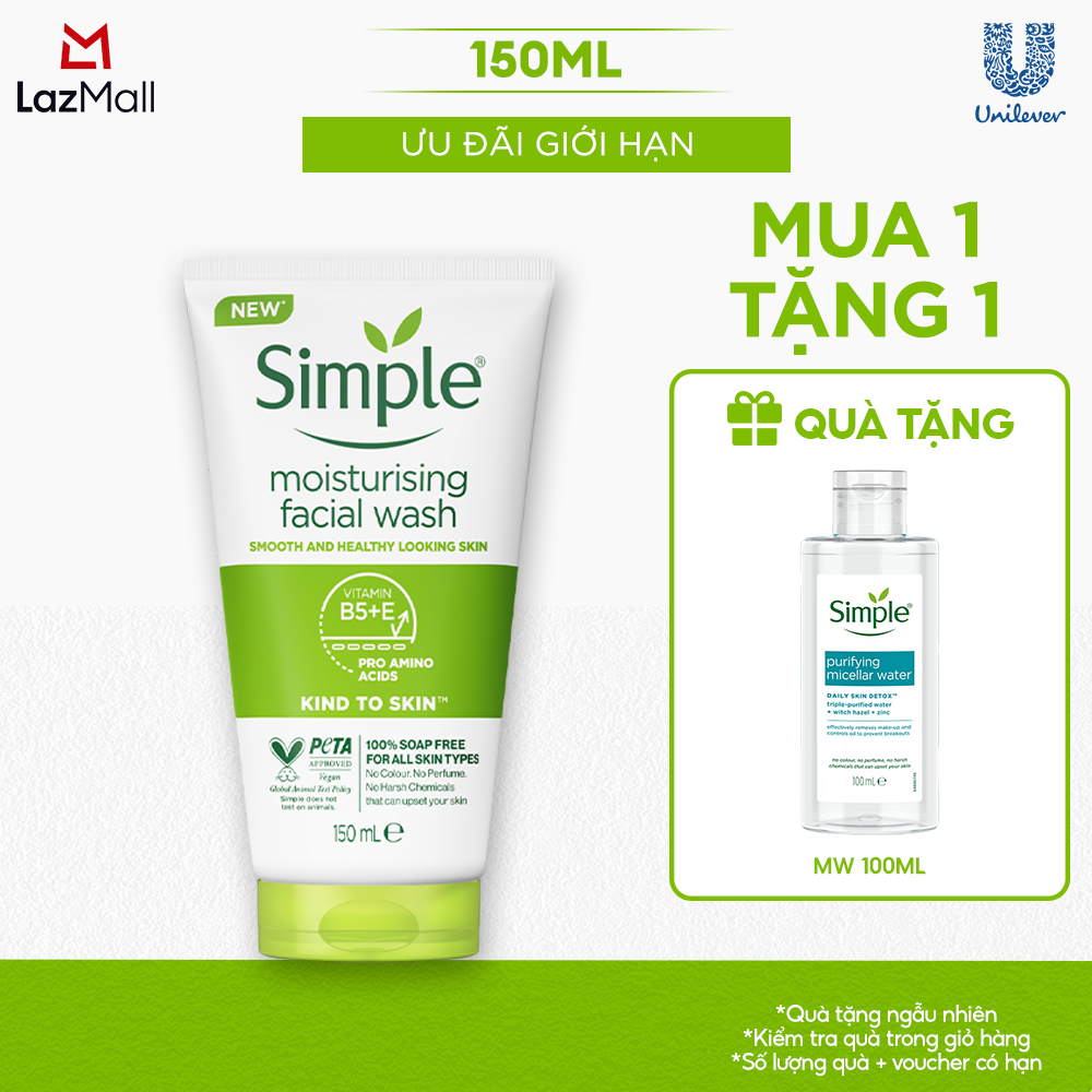 Sữa rửa mặt Simple sạch sâu hiệu quả - cho da thường 150ml [CHÍNH HÃNG ĐỘC QUYỀN] [DIỆN MẠO MỚI]