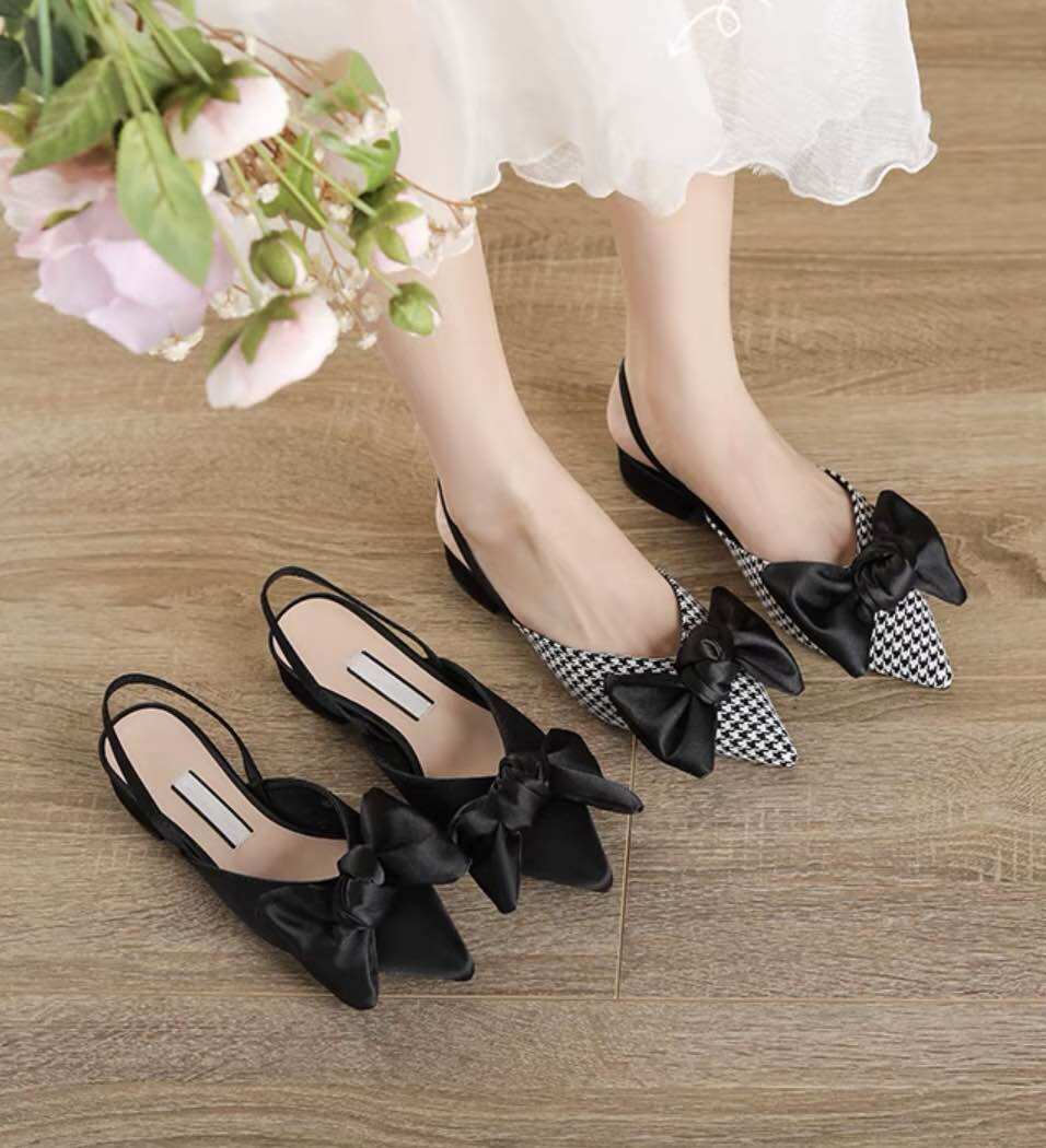 Giày nữ bệt búp bê gắn nơ đen siêu đẹp màu kẻ ca rô
