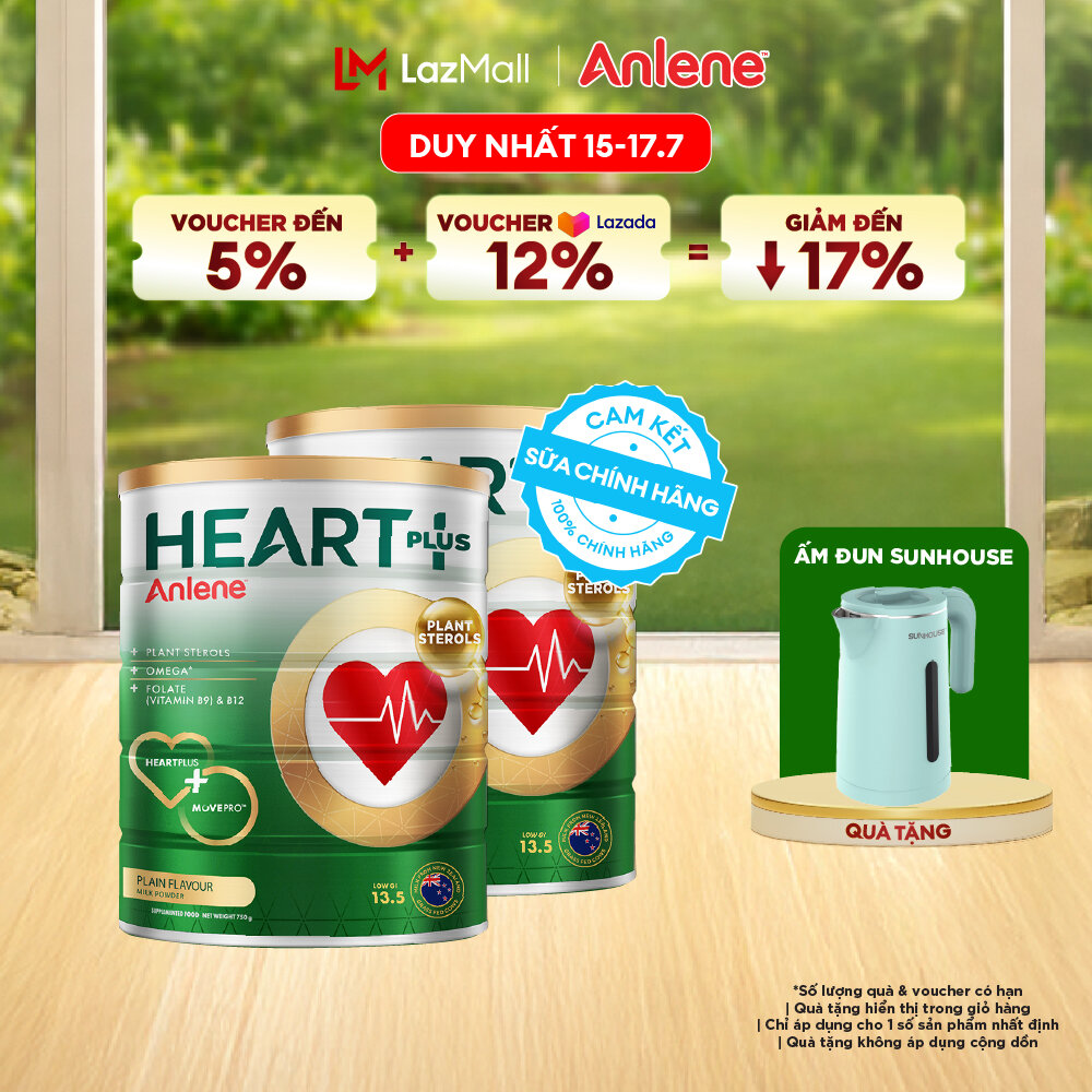 [Voucher giảm đến 26%]Combo 2 Sữa Bột Anlene Heart Plus Với Dưỡng Chất Chăm Sóc Sức Khỏe Tim Mạch Lon 750G
