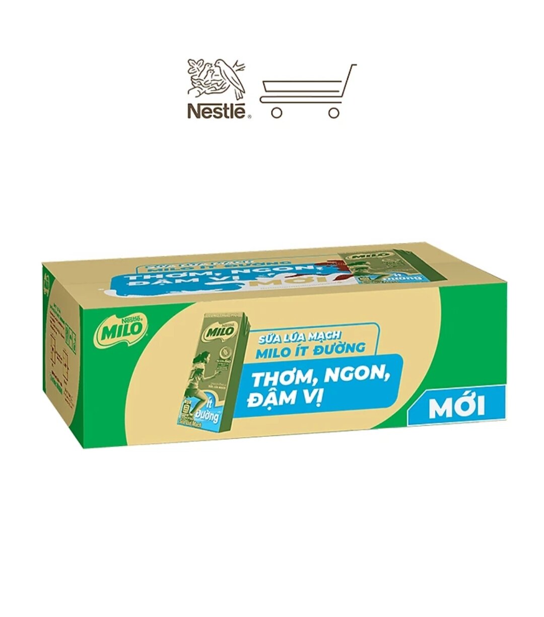 Thùng sữa Milo lúa mạch ít đường 180 ml *48 hop